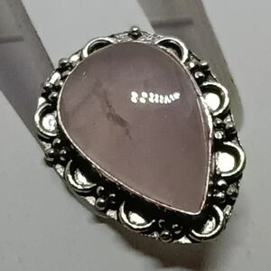 Large Pink Quartz In .925 Sterling Silver Sz 7.5